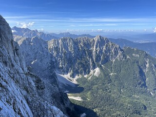 Rocky mountains around Mangart peak in the Julian Alps, Strmec na Predelu (Triglav National Park,...