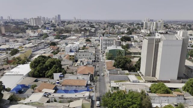 Drone flies toward monument for center of South America in Cuiab&aacute;, Mato Grosso, Brazil