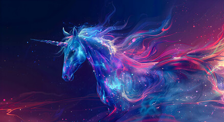 Obraz premium Illustration of Bright majestic Unicorn, with colorful background. Mythical Animals Concept.
