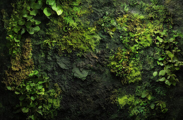 Fototapeta premium Lush Green Moss Unfolds on Dark Canvas: A Fresh Take on Nature's Textures