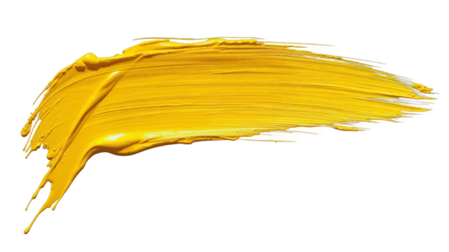 Bold Yellow Paint Stroke on transparency Background, A striking abstract composition featuring a dynamic, flowing yellow paint stroke against a transparency background.
