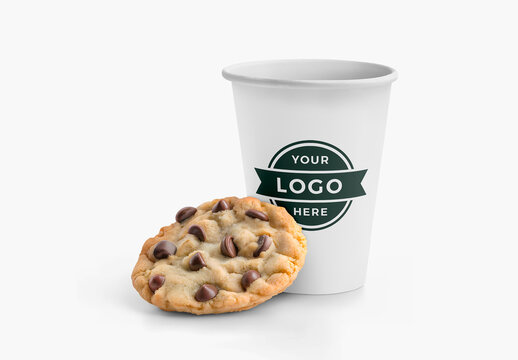Paper Cup and Cookie Mockup