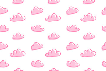 Seamless pattern with doodle pink clouds