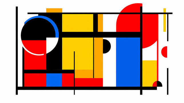 Geometric abstraction in primary colors. De Stijl. Illustration