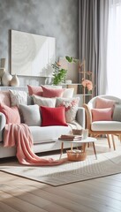 Freundliches Wohnzimmer mit vielen Kissen