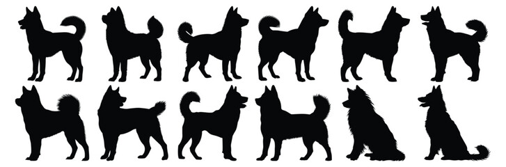 Dog silhouettes set, pet pack of vector silhouette design, isolated background