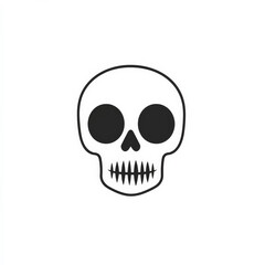 A spooky flat design of a skull with hollow eyes and a slight crack, drawn in simple black and white, centered on a clean white background.