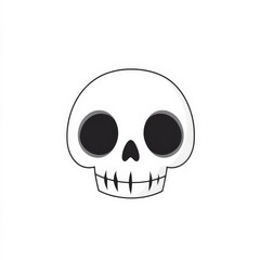 Fototapeta premium Classic flat design of a grinning skull with hollow eyes, rendered in simple white and black, centered on a crisp white background.