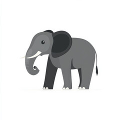Obraz premium Flat illustration of a standing elephant with a minimalistic design and bold gray tones, isolated on a white background.