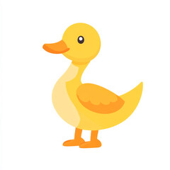Flat design of a waddling duck, featuring bright yellow tones and clean lines, isolated on white.