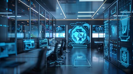 Naklejka premium Data digital security concept in office interior