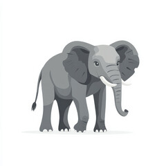 Obraz premium Flat illustration of a standing elephant with a minimalistic design and bold gray tones, isolated on a white background.