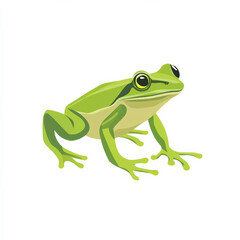 Obraz premium Flat design of a hopping frog, drawn in bright green tones and simple lines, on a white background.