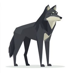 Obraz premium Flat illustration of a standing wolf with dark gray tones and clean lines, isolated on white.