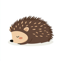 Flat design of a shy hedgehog curled up into a ball, featuring simple brown tones, isolated on a white background.