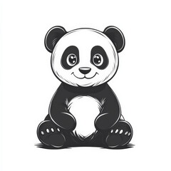 Naklejka premium Flat design of a small, cute panda sitting with bold black-and-white colors, drawn with minimal details on a white background.