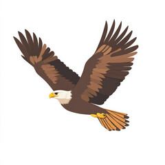 Obraz premium Flat illustration of a soaring eagle, featuring minimalistic wings in dark brown tones, isolated on a white background.