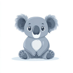 Fototapeta premium Flat illustration of a sitting koala, featuring soft gray tones and a friendly expression, isolated on a white background.