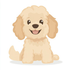 Fototapeta premium Flat design of a friendly cockapoo puppy sitting happily, rendered in light beige tones, isolated on white.