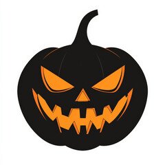 Fototapeta premium A flat design of a spooky jack-o'-lantern with a glowing face, rendered in simple orange and black, isolated on a white background.