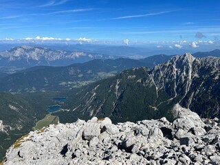 Alpine valleys around Mangart peak in the Julian Alps, Strmec na Predelu (Triglav National Park,...