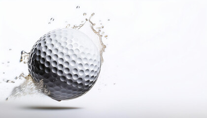 Falling Golf ball isolated on white background, selective focus