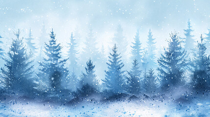 Winter Background of Snow and Frost with Forest Landscape