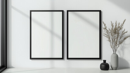 Sleek Simplicity: Blank Black Frame Hanging on a White Wall