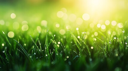 Obraz premium Dewy Grass Blades in Morning Sunlight