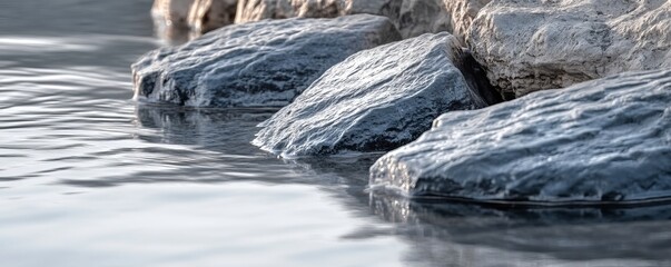 Calm water washing over rocky shore, tranquil