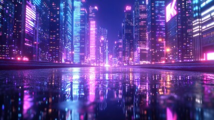 Fototapeta premium Neon Cityscape Reflection