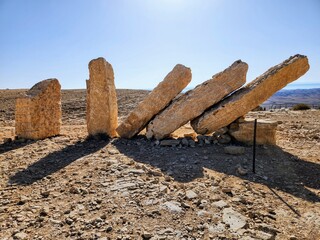 Stone pyramids in the Negev desert, Israel. 