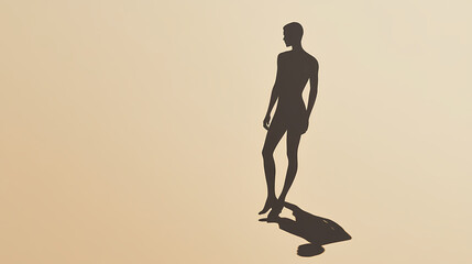 Minimalistic silhouette of a person casting a shadow on a beige background, highlighting simplicity and elegance in design and photography. Minimalism. Illustration