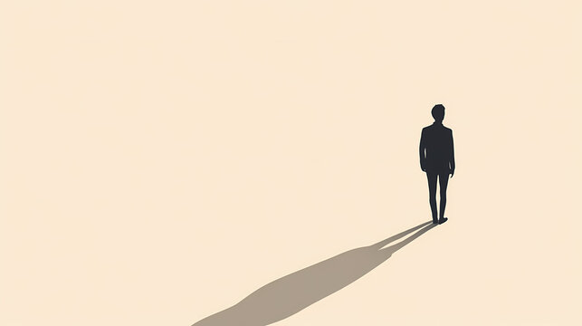 Minimalistic silhouette of a person casting a shadow on a beige background, highlighting simplicity and elegance in design and photography. Minimalism. Illustration