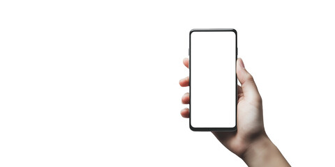 Nowoczesny smartfon o przezroczystym ekranie, trzymany w dłoni. Przezroczyste tło sprawia, że telefon idealnie wpasowuje się w różnorodne projekty technologiczne.