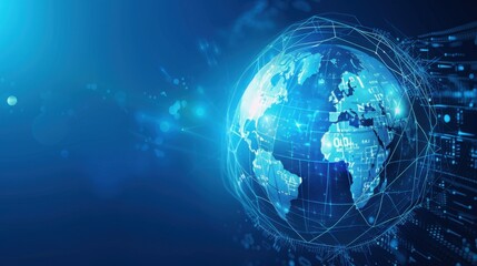 Obraz premium A digital globe with a protective shield surrounding it, symbolizing global cybersecurity efforts