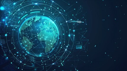 A digital globe with a protective shield surrounding it, symbolizing global cybersecurity efforts