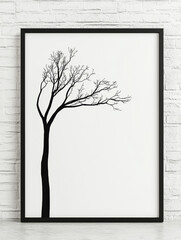 Obraz premium Black and white silhouette of a tree in a frame.