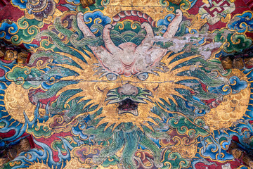 A vintage Chinese dragon painted on the ceiling of temple | Lukang Longshan Temple 