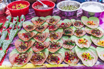 Food for sale at an outdoor market.