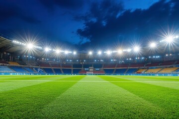 Fototapeta premium the soccer stadium with the bright lights , ai
