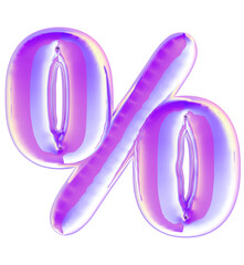 3D Holographic Purple and White Percent Sign