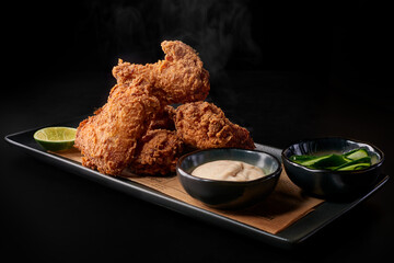 fried chicken meat serving with sauce