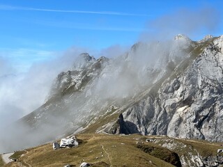 Alpine pastures around Mangart peak in the Julian Alps, Strmec na Predelu (Triglav National Park,...