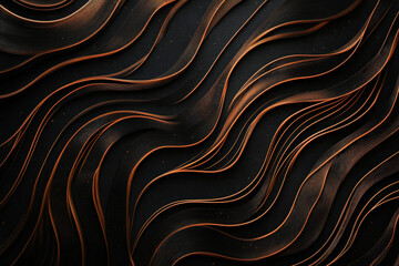 A luxury abstract background with radiant copper lines forming intricate patterns over a matte black surface, creating a timeless, high-end appeal.