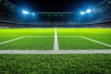 Obraz premium Soccer stadium field, soccer background , ai
