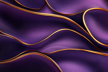 A luxury abstract background with shimmering gold lines gently curving across a rich purple surface, evoking a sense of elegance and sophistication.