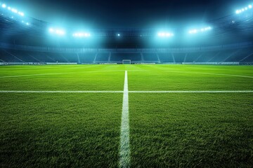 Obraz premium Soccer stadium field, soccer background, ai