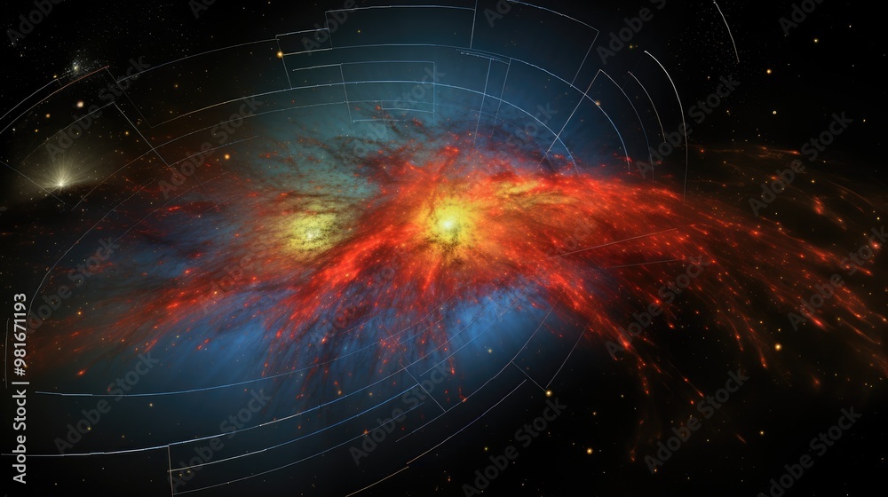 Wall mural a fiery nebula explodes in a cosmic dance of light and color, creating a breathtaking spectacle agai