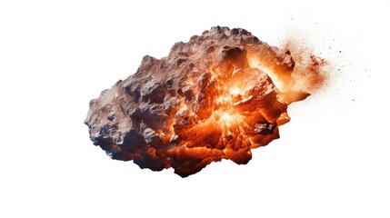 Obraz premium A fiery explosion of rock and dust, isolated on a white background.